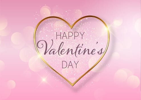 Valentines Day background with golden heart design and bokeh lights