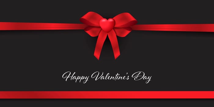 Valentines Day banner with red ribbon gift bow with heart