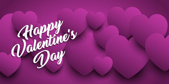 Valentines Day banner with purple hearts design