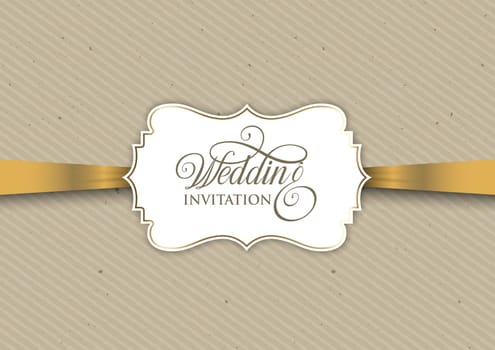 Vintage wedding invitation design with gold ribbon