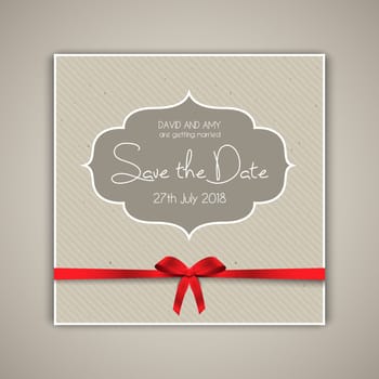 Save the date invitation with a vintage design and red ribbon