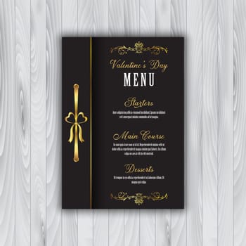 Elegant Valentine's Day menu design with gold heart ribbon