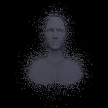 3d render of Abstract voxel human face