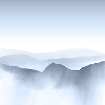Watercolour style background of a mountain landscape