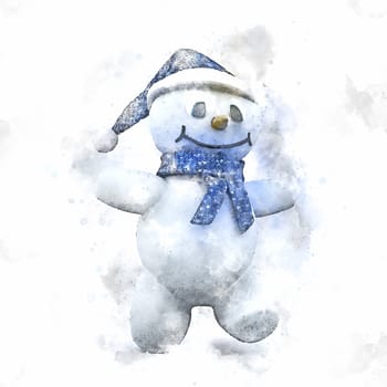 Watercolour painting of a cute Christmas snowman