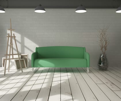 3d render of sofa in modern apartment setting