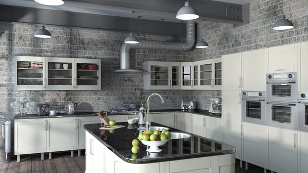 3D render of a contemporary kitchen
