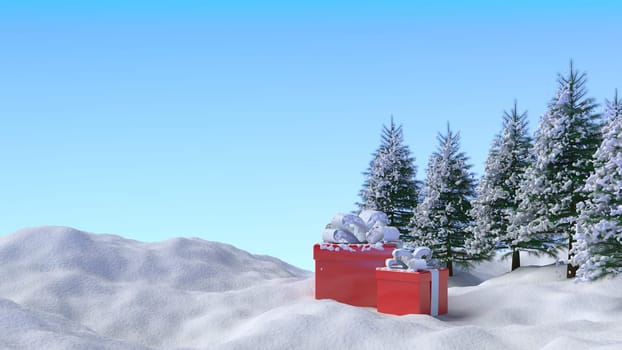 3D render of a Christmas winter landscape