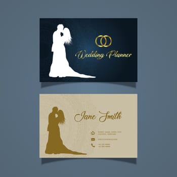 Luxury business card with elegant design of bride and groom for wedding planner