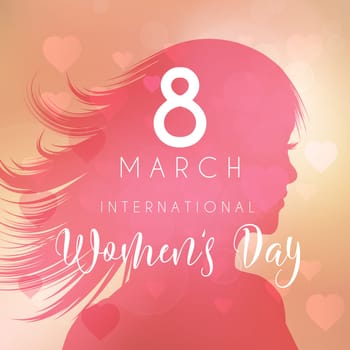 womens day background with female silhouette and decorative text