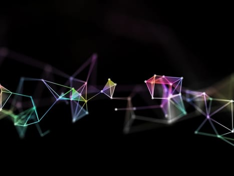 3D render of a low poly plexus design with shallow depth of field