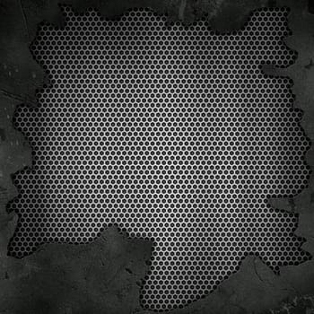 3D grunge cracked texture on a perforated metallic background