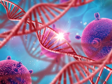 3D medical background with DNA strands and virus cells