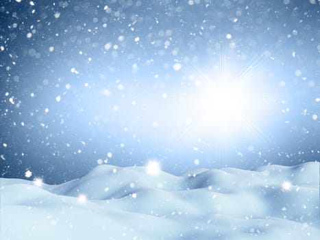 3D render of a Christmas background with falling snow