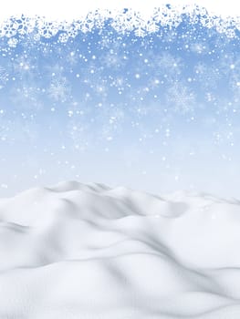 3D render of a Christmas background with snowy scene