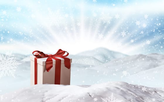 3D render of a Christmas gift nestled in snow