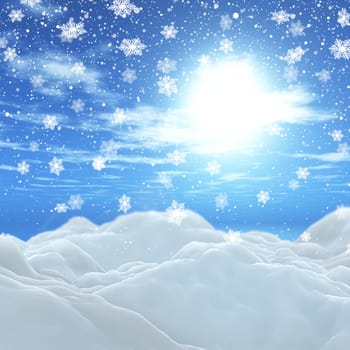 3D render of a Christmas snowy landscape
