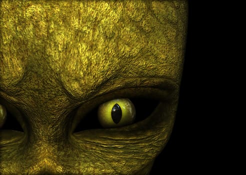 3D render of a Halloween background with close up of green alien