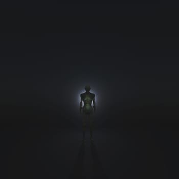 3D render of a Halloween background with demonic creature in dark room