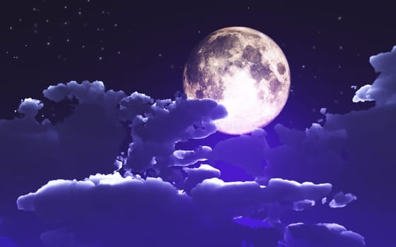 3D render of a Halloween background with clouds and moon
