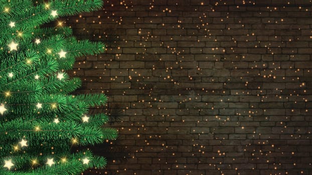 3D render of a Christmas tree against a brick wall
