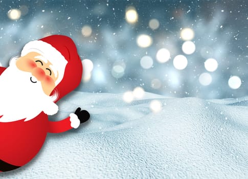 3D render of a Christmas snowy landscape with a cute Santa Claus