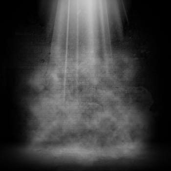 3D render of a Grunge room interior with spotlight and smoke effect
