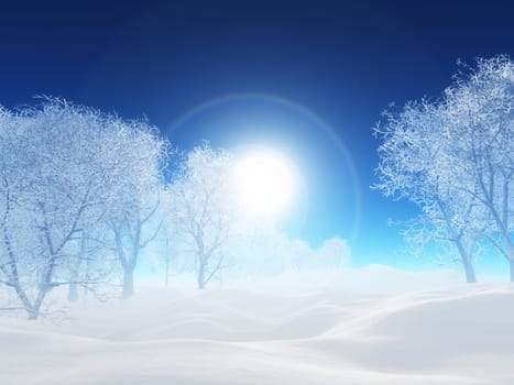 3D render of a Christmas tree winter landscape