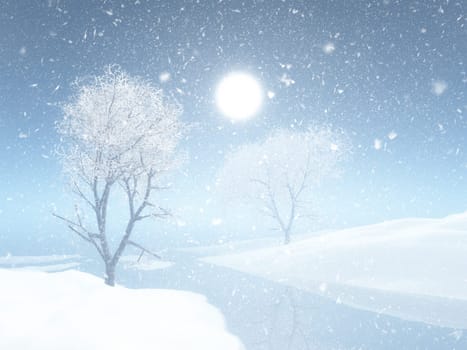 3D render of a Christmas winter landscape