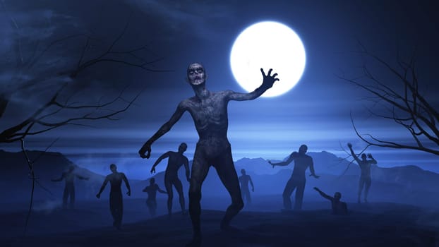 3D render of a Halloween background with zombie landscape