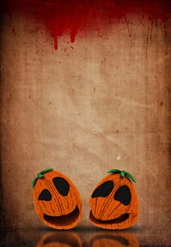 3D render of a Halloween Jack o lanterns on a grunge blood splattered paper background