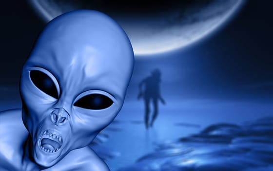 3D render of a Halloween landscape with evil alien