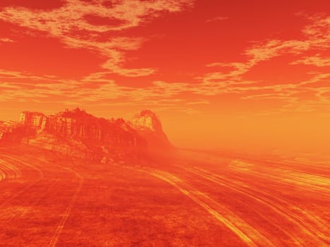 3D render of a Mars like surreal landscape