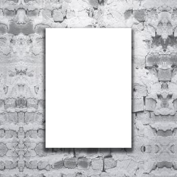 3D render of a blank canvas on a grunge brick wall