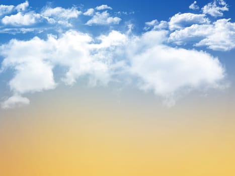 3D render of a blue sky with fluffy white clouds