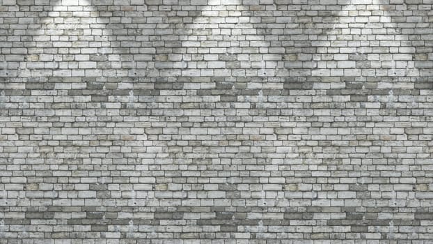 3D render of a brick wall with three spotlights shining down