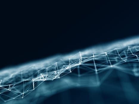 3D render of a connections background with low poly connecting lines and dots