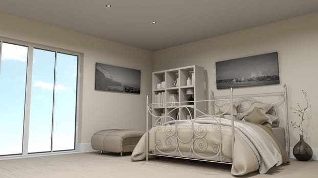 3D render of a contemporary bedroom interior