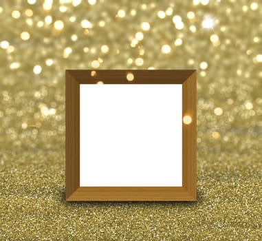 3D render of a blank picture frame on a gold glitter background