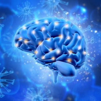 3D render of a brain with various points highlighted