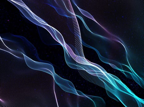 3D render of a cyber technology background with flowing particles