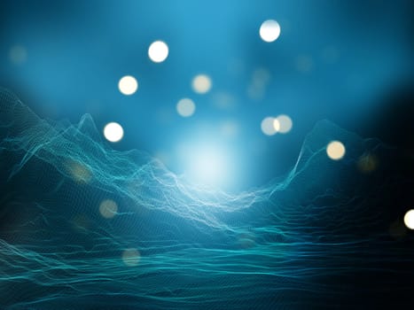3D render of a digital landscape with wireframe design