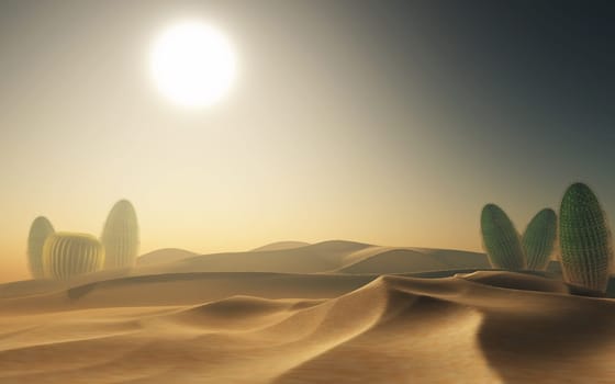 3D render of a desert scene with cacti