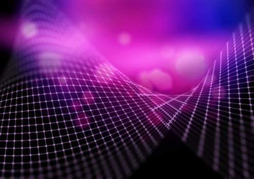 3D render of a digital landscape of flowing dots