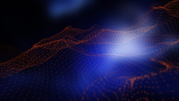 3D render of a digital landscape with connecting lines and dots