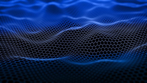 3D render of a digital landscape with connecting hexagon pattern