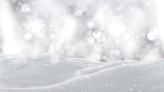3D render of a close up of snow on a silver starry background
