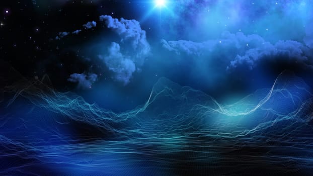 3D render of a digital landscape on fictional space sky background