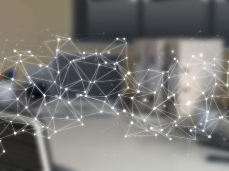 3D render of a defocussed office interior with abstract low poly design