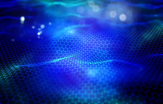 3D render of a digital landscape. Network connections, modern background